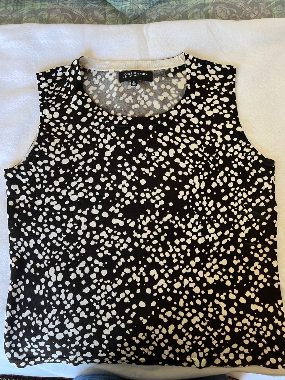Jones New York Collection Black Tank with White Spot Print